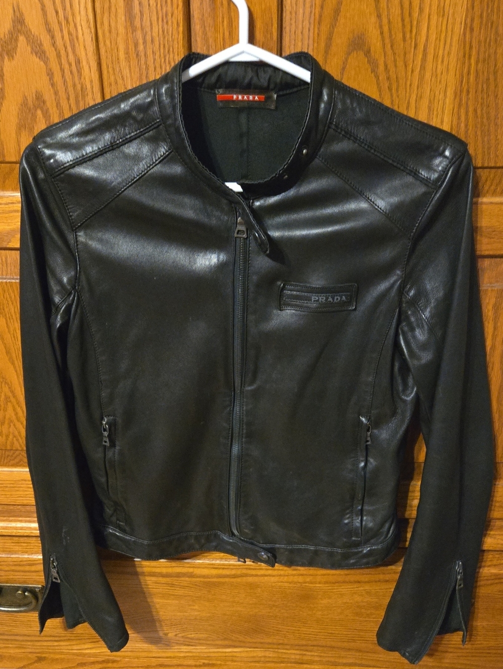 Prada Black Leather Jacket with Snap Collar
